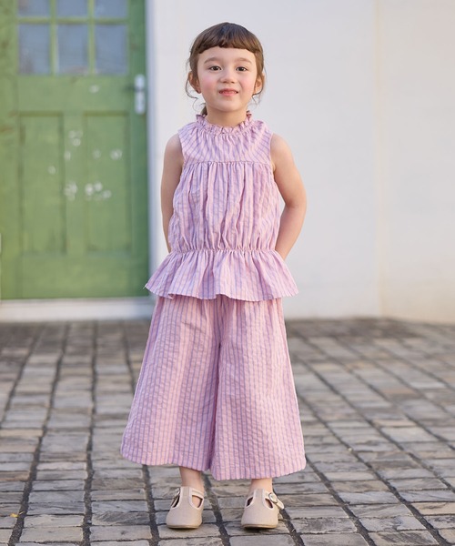 Piet（ピエット）の「ティアードブラウス ストライプ セットアップ（セットアップ・キッズ・ピンク/オレンジ・100/110/120/130）」の12枚目の写真