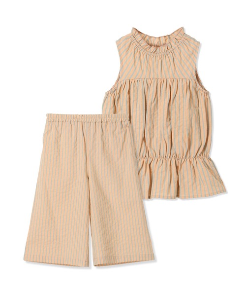 Piet（ピエット）の「ティアードブラウス ストライプ セットアップ（セットアップ・キッズ・ピンク/オレンジ・100/110/120/130）」の8枚目の写真