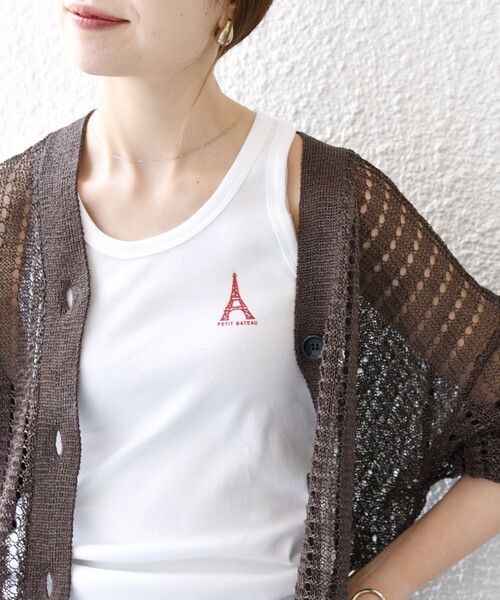 PETIT BATEAU（プチバトー）の「【SHIPS any別注】PETIT BATEAU: ロゴ プリント タンクトップ 25SS（タンクトップ・レディース・ホワイト/ネイビー・ONE SIZE）」の2枚目の写真