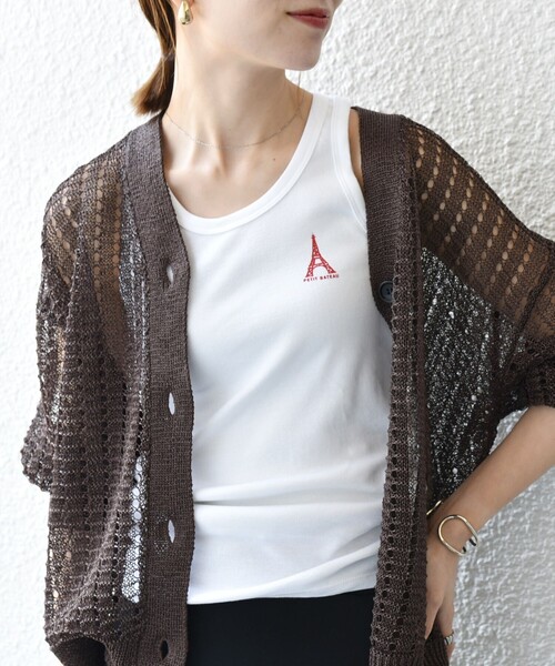 PETIT BATEAU（プチバトー）の「【SHIPS any別注】PETIT BATEAU: ロゴ プリント タンクトップ 25SS（タンクトップ・レディース・ホワイト/ネイビー・ONE SIZE）」の3枚目の写真