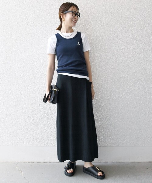 PETIT BATEAU（プチバトー）の「【SHIPS any別注】PETIT BATEAU: ロゴ プリント タンクトップ 25SS（タンクトップ・レディース・ホワイト/ネイビー・ONE SIZE）」の4枚目の写真