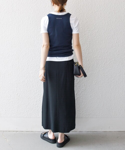 PETIT BATEAU（プチバトー）の「【SHIPS any別注】PETIT BATEAU: ロゴ プリント タンクトップ 25SS（タンクトップ・レディース・ホワイト/ネイビー・ONE SIZE）」の5枚目の写真