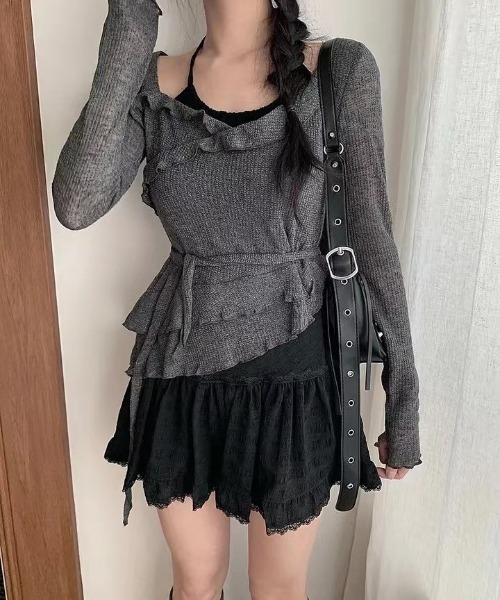 UP START（アップスタート）の「【LAMPOON】レイヤードフリルニットソー（ニット/セーター・レディース・ホワイト/グレー/ベージュ・FREE）」の7枚目の写真