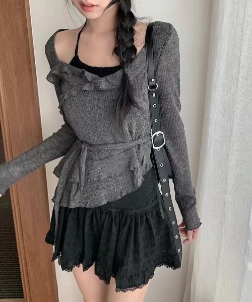 UP START（アップスタート）の「【LAMPOON】レイヤードフリルニットソー（ニット/セーター・レディース・ホワイト/グレー/ベージュ・FREE）」の8枚目の写真