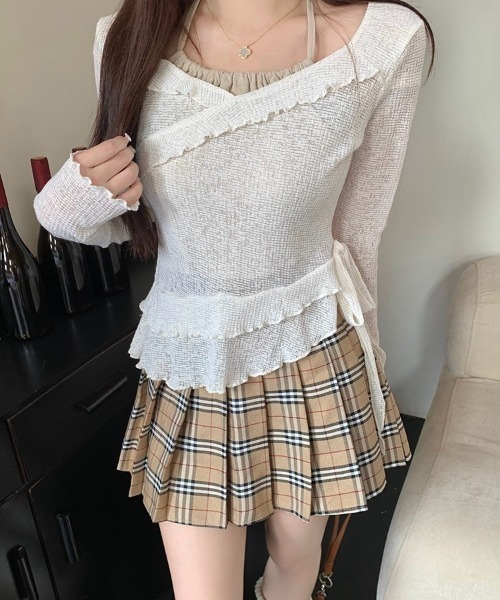 UP START（アップスタート）の「【LAMPOON】レイヤードフリルニットソー（ニット/セーター・レディース・ホワイト/グレー/ベージュ・FREE）」の11枚目の写真