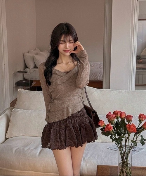 UP START（アップスタート）の「【LAMPOON】レイヤードフリルニットソー（ニット/セーター・レディース・ホワイト/グレー/ベージュ・FREE）」の15枚目の写真