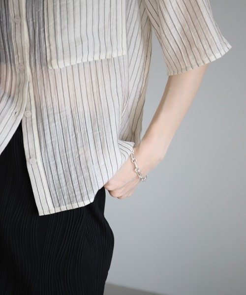 select MOCA（セレクトモカ）の「シアーストライプショートシャツ（シャツ/ブラウス・レディース・アイボリー/ベージュ・FREE）」の11枚目の写真