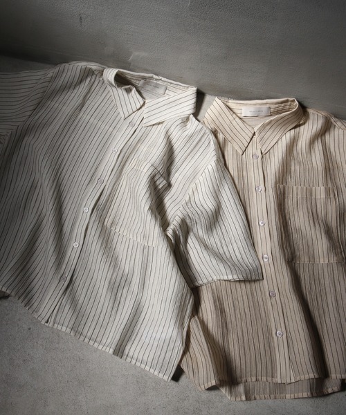 select MOCA（セレクトモカ）の「シアーストライプショートシャツ（シャツ/ブラウス・レディース・アイボリー/ベージュ・FREE）」の5枚目の写真