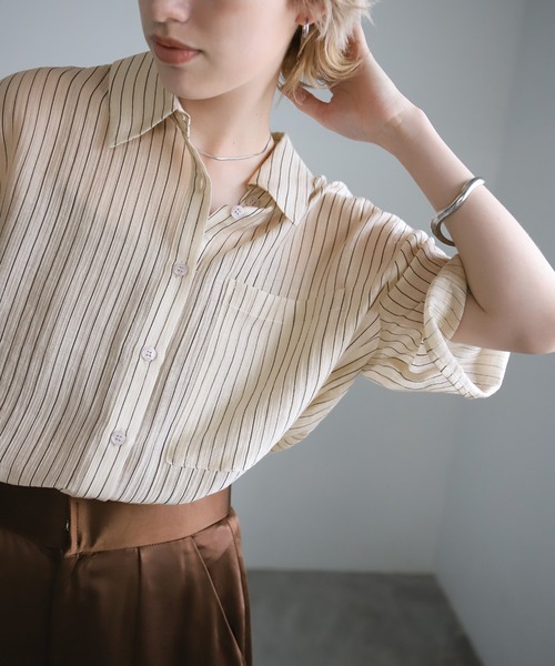 select MOCA（セレクトモカ）の「シアーストライプショートシャツ（シャツ/ブラウス・レディース・アイボリー/ベージュ・FREE）」の14枚目の写真