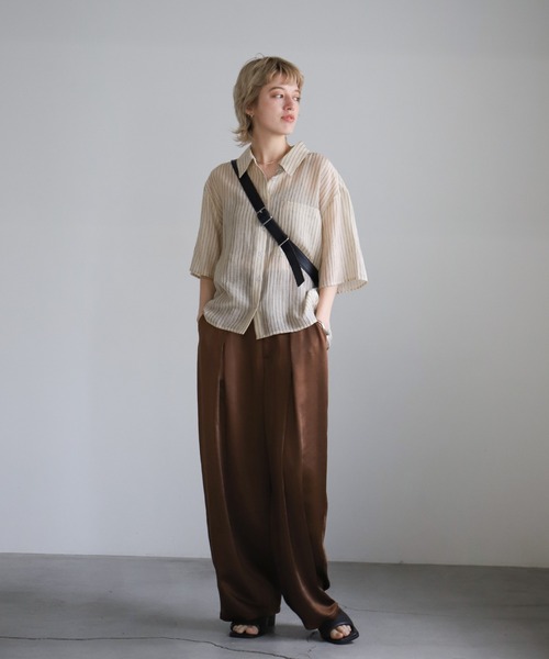 select MOCA（セレクトモカ）の「シアーストライプショートシャツ（シャツ/ブラウス・レディース・アイボリー/ベージュ・FREE）」の4枚目の写真