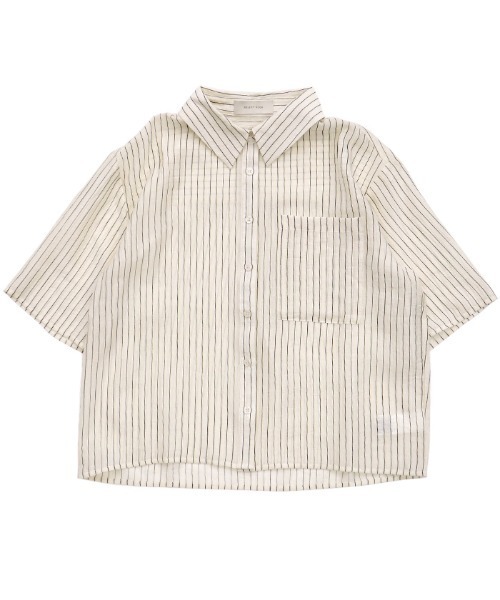 Vネックストライプショートシャツ シアーストライプショートシャツ（シャツ/ブラウス）｜select