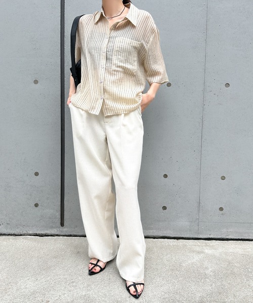 ブラウス シャツ ジャカードシアーストライプショートスリーブトップ / Jacquard Sheer Stripe Short Sleeve Top LE CIEL BLEU ブラウス シャツ ジャカードシアーストライプ