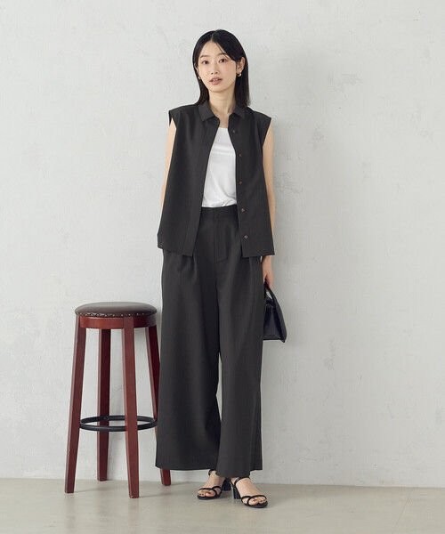 COMME CA ISM(コムサイズム)の「【セットアップ対応】ノースリーブシャツ(シャツ/ブラウス・レディース・チャコール/ベージュ・MEDIUM/LARGE)」の5枚目の写真