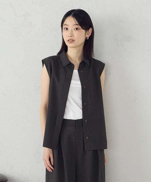 COMME CA ISM(コムサイズム)の「【セットアップ対応】ノースリーブシャツ(シャツ/ブラウス・レディース・チャコール/ベージュ・MEDIUM/LARGE)」の10枚目の写真