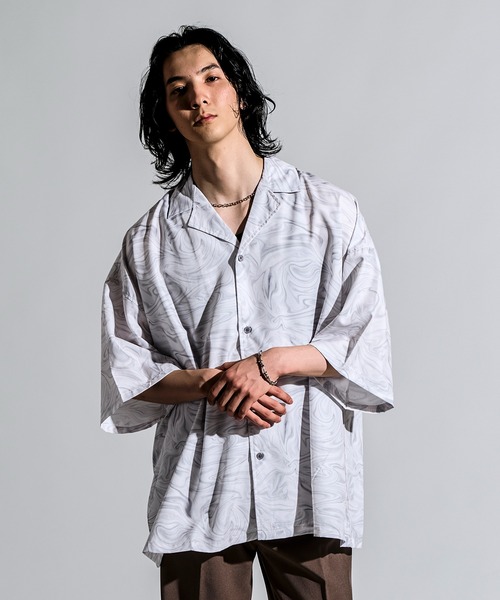 自然（2022） セール】3D5 Oversized Botanical Open-Collar Shirt 【ボタニカル柄