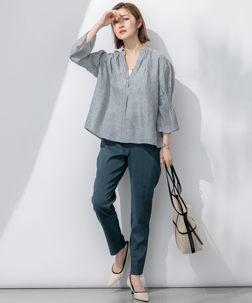 23区 S(ニジュウサンクチイサイサイズ)の「【洗える】LIBECO タックスリーブ シャツ(シャツ/ブラウス・レディース・ダークブラウン系1/ベージュ系/ダークグリーン系1/ネイビー系/ふじ色系1/ローズ系/オレンジ系1/ホワイト系・32)」の22枚目の写真