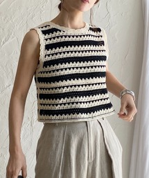 She's Closet（シーズクローゼット）の「ショート丈ボーダー柄かぎ編みクロシェベスト（ベスト）」