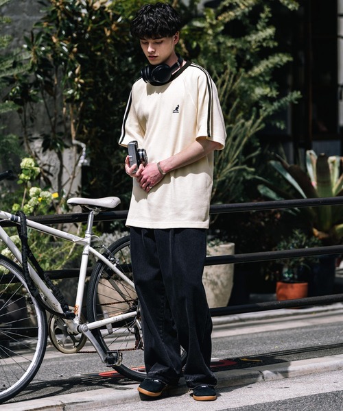 KANGOL（カンゴール）の「KANGOL カンゴール 別注コラボ オーバーサイズ袖ラインワッフルワンポイントロゴ刺繍ラグラン半袖Tシャツ（Tシャツ/カットソー・メンズ・ブラック/アイボリー/ホワイト×ブラック/ホワイト×レッド/アッシュグレー/ネイビー・M/L/XL）」の9枚目の写真