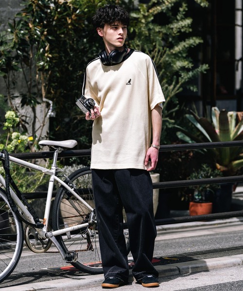 KANGOL（カンゴール）の「KANGOL カンゴール 別注コラボ オーバーサイズ袖ラインワッフルワンポイントロゴ刺繍ラグラン半袖Tシャツ（Tシャツ/カットソー・メンズ・ブラック/アイボリー/ホワイト×ブラック/ホワイト×レッド/アッシュグレー/ネイビー・M/L/XL）」の10枚目の写真