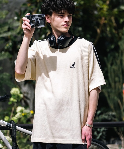 KANGOL（カンゴール）の「KANGOL カンゴール 別注コラボ オーバーサイズ袖ラインワッフルワンポイントロゴ刺繍ラグラン半袖Tシャツ（Tシャツ/カットソー・メンズ・ブラック/アイボリー/ホワイト×ブラック/ホワイト×レッド/アッシュグレー/ネイビー・M/L/XL）」の11枚目の写真