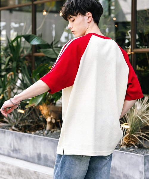 KANGOL（カンゴール）の「KANGOL カンゴール 別注コラボ オーバーサイズ袖ラインワッフルワンポイントロゴ刺繍ラグラン半袖Tシャツ（Tシャツ/カットソー・メンズ・ブラック/アイボリー/ホワイト×ブラック/ホワイト×レッド/アッシュグレー/ネイビー・M/L/XL）」の14枚目の写真
