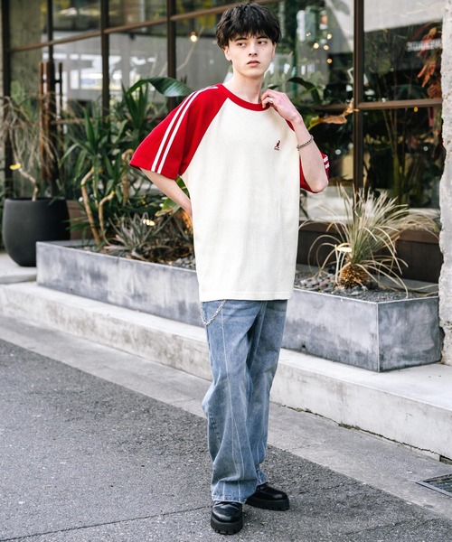 KANGOL（カンゴール）の「KANGOL カンゴール 別注コラボ オーバーサイズ袖ラインワッフルワンポイントロゴ刺繍ラグラン半袖Tシャツ（Tシャツ/カットソー・メンズ・ブラック/アイボリー/ホワイト×ブラック/ホワイト×レッド/アッシュグレー/ネイビー・M/L/XL）」の15枚目の写真