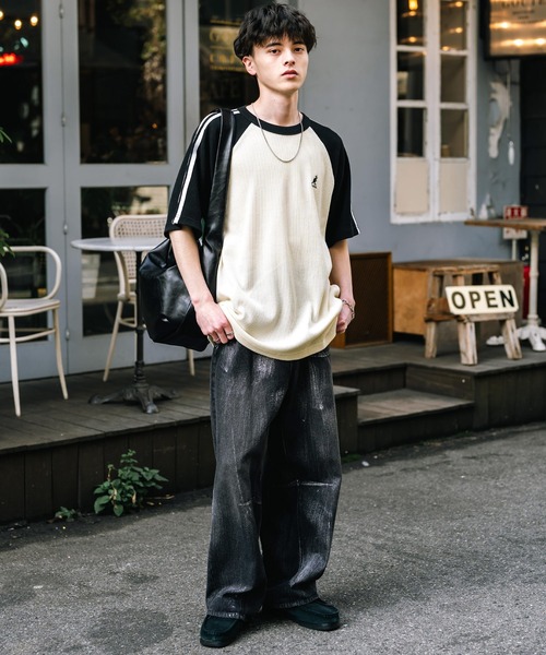 KANGOL（カンゴール）の「KANGOL カンゴール 別注コラボ オーバーサイズ袖ラインワッフルワンポイントロゴ刺繍ラグラン半袖Tシャツ（Tシャツ/カットソー・メンズ・ブラック/アイボリー/ホワイト×ブラック/ホワイト×レッド/アッシュグレー/ネイビー・M/L/XL）」の18枚目の写真
