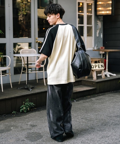 KANGOL（カンゴール）の「KANGOL カンゴール 別注コラボ オーバーサイズ袖ラインワッフルワンポイントロゴ刺繍ラグラン半袖Tシャツ（Tシャツ/カットソー・メンズ・ブラック/アイボリー/ホワイト×ブラック/ホワイト×レッド/アッシュグレー/ネイビー・M/L/XL）」の19枚目の写真