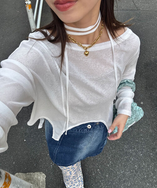 CIAOPANIC(チャオパニック)の「チョーカー付きガーターシアートップス(Tシャツ/カットソー・レディース・ブルー/ホワイト/ブラック/ライム/ピンク・ONE SIZE)」の1枚目の写真