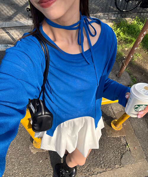 CIAOPANIC(チャオパニック)の「チョーカー付きガーターシアートップス(Tシャツ/カットソー・レディース・ブルー/ホワイト/ブラック/ライム/ピンク・ONE SIZE)」の4枚目の写真
