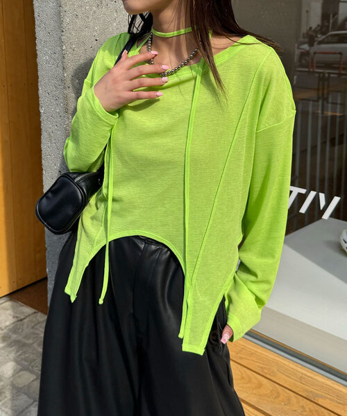 CIAOPANIC(チャオパニック)の「チョーカー付きガーターシアートップス(Tシャツ/カットソー・レディース・ブルー/ホワイト/ブラック/ライム/ピンク・ONE SIZE)」の14枚目の写真