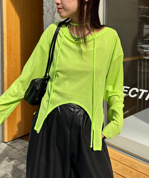 CIAOPANIC(チャオパニック)の「チョーカー付きガーターシアートップス(Tシャツ/カットソー・レディース・ブルー/ホワイト/ブラック/ライム/ピンク・ONE SIZE)」の16枚目の写真