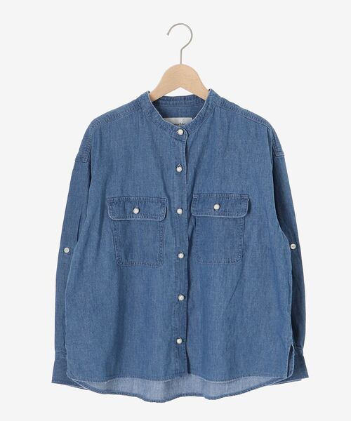 ブラウス シャツ 「軽い素材」スタンドネックパールボタンシャツ レディース 軽い素材》スタンドネックパールボタンシャツ（シャツ/ブラウス