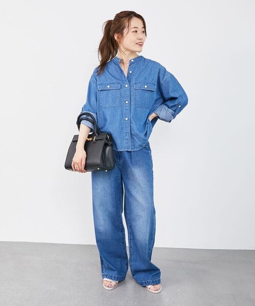 le.coeur blanc（ルクールブラン）の「《軽い素材》スタンドネックパールボタンシャツ（シャツ/ブラウス・レディース・ブルー/サックスブルー・38）」の9枚目の写真