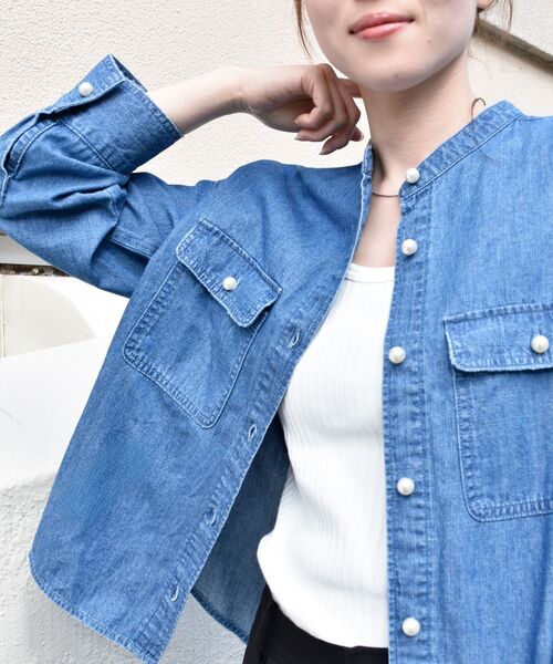 le.coeur blanc（ルクールブラン）の「《軽い素材》スタンドネックパールボタンシャツ（シャツ/ブラウス・レディース・ブルー/サックスブルー・38）」の13枚目の写真