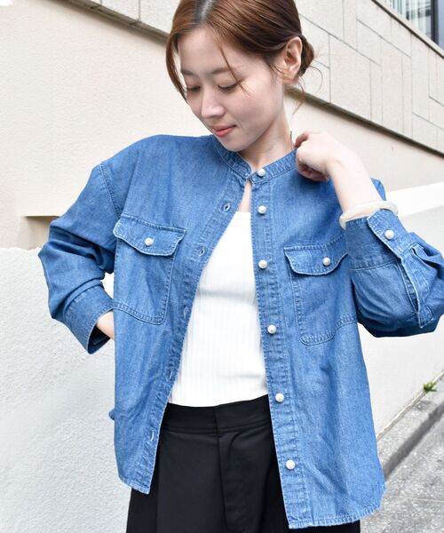 le.coeur blanc（ルクールブラン）の「《軽い素材》スタンドネックパールボタンシャツ（シャツ/ブラウス・レディース・ブルー/サックスブルー・38）」の14枚目の写真