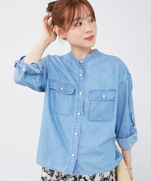 le.coeur blanc（ルクールブラン）の「《軽い素材》スタンドネックパールボタンシャツ（シャツ/ブラウス・レディース・ブルー/サックスブルー・38）」の20枚目の写真