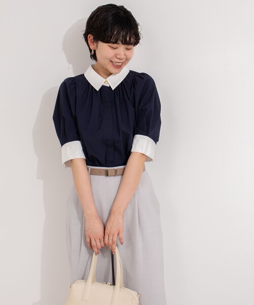 NOLLEY’S(ノーリーズ)の「パフスリーブ半袖シャツブラウス(シャツ/ブラウス・レディース・ホワイト/グリーン系その他3/ブルー系その他6・38)」の5枚目の写真