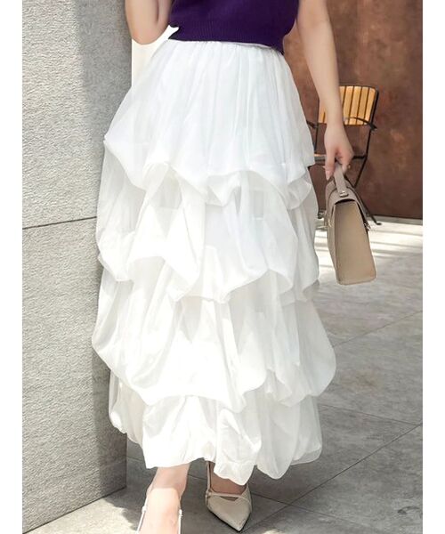 ✨新品タグ付き✨ CLOTH&CROSS 24年バルーンスカート ブラック ランダムタックバルーンスカート[品番：MKSW0064678]｜dazzlin