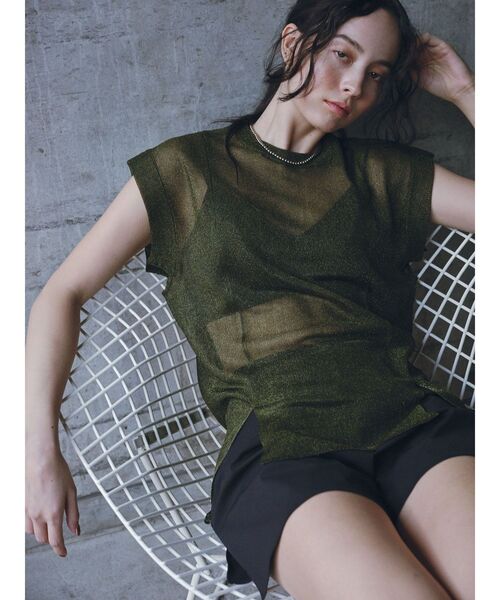 UN3D.（アンスリード）の「SHEER SLEEVELESS KT TOP / シアースリーブレスニットトップ（ニット/セーター・レディース・ホワイト/グレー/ブラック/カーキ・FREE）」の4枚目の写真