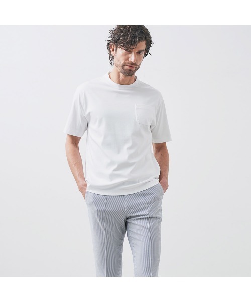 g-stage(ジーステージ)の「接触冷感 防縮 防シワ クルーネック ショートスリーブTシャツ(Tシャツ/カットソー・メンズ・ホワイト/ライトグレー/ブラック/ネイビー・46/48/50)」の2枚目の写真