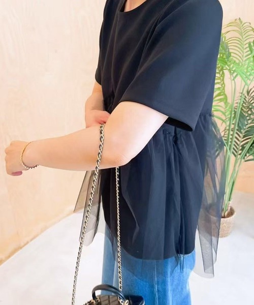 Lace Ladies(レースレディース)の「チュール ペプラム 半袖 クルーネック Tシャツ(Tシャツ/カットソー・レディース・ホワイト/ブラック・FREE)」の1枚目の写真
