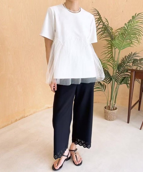 Lace Ladies(レースレディース)の「チュール ペプラム 半袖 クルーネック Tシャツ(Tシャツ/カットソー・レディース・ホワイト/ブラック・FREE)」の9枚目の写真