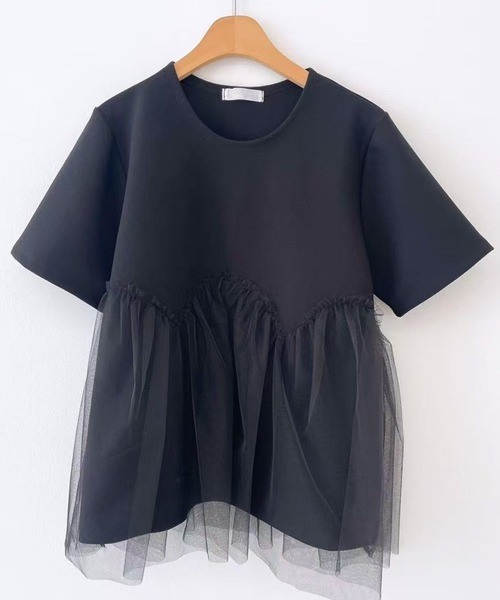 Lace Ladies(レースレディース)の「チュール ペプラム 半袖 クルーネック Tシャツ(Tシャツ/カットソー・レディース・ホワイト/ブラック・FREE)」の7枚目の写真