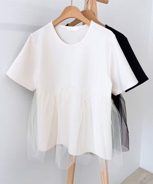 Lace Ladies(レースレディース)の「チュール ペプラム 半袖 クルーネック Tシャツ(Tシャツ/カットソー・レディース・ホワイト/ブラック・FREE)」の5枚目の写真