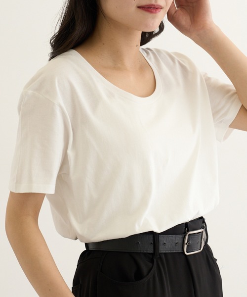 TRUSS(トラス)の「【TRUSS】スリムフィット UネックTシャツ SFU-114(Tシャツ/カットソー・レディース・ホワイト/グレー/ブラック/オフホワイト/イエロー/ピンク/スカイブルー・S/M/L)」の9枚目の写真