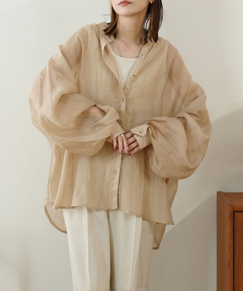 NOAHL（ノアル）の「【NOAHL】シアーボリュームシャツ（シャツ/ブラウス・レディース・グレイッシュベージュ/オリーブ/ピンク/ブラウン/ベージュ/マスタード/アイボリー・S/FREE）」の3枚目の写真