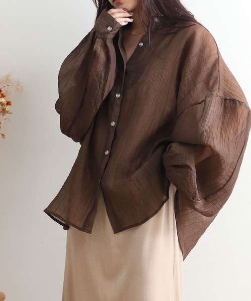 NOAHL（ノアル）の「【NOAHL】シアーボリュームシャツ（シャツ/ブラウス・レディース・グレイッシュベージュ/オリーブ/ピンク/ブラウン/ベージュ/マスタード/アイボリー・S/FREE）」の2枚目の写真