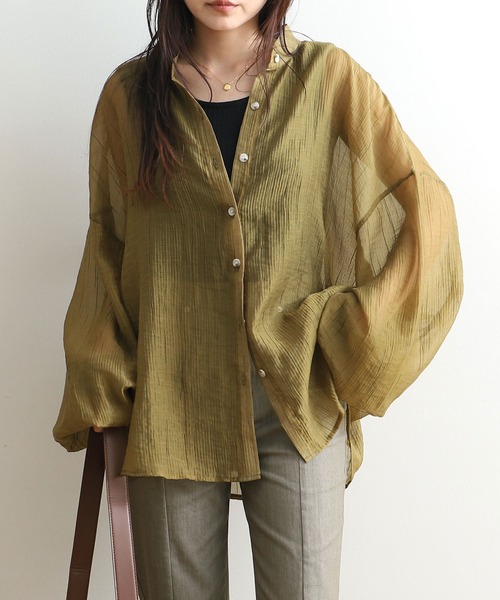 NOAHL（ノアル）の「【NOAHL】シアーボリュームシャツ（シャツ/ブラウス・レディース・グレイッシュベージュ/オリーブ/ピンク/ブラウン/ベージュ/マスタード/アイボリー・S/FREE）」の5枚目の写真