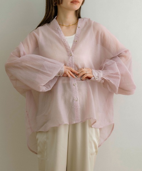 NOAHL（ノアル）の「【NOAHL】シアーボリュームシャツ（シャツ/ブラウス・レディース・グレイッシュベージュ/オリーブ/ピンク/ブラウン/ベージュ/マスタード/アイボリー・S/FREE）」の7枚目の写真